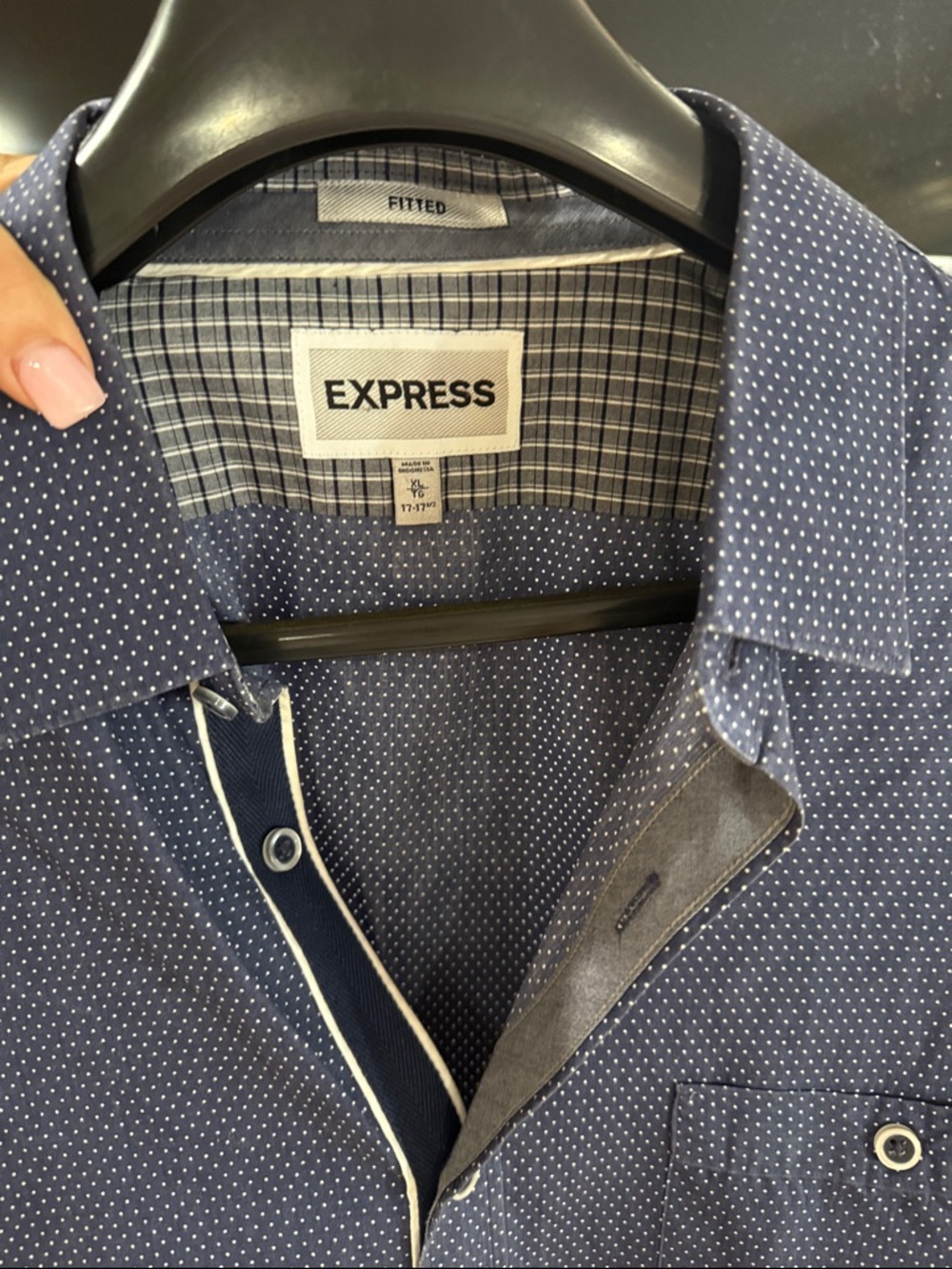 Express Navy Blue Micro Dot Long Sleeve Shirt